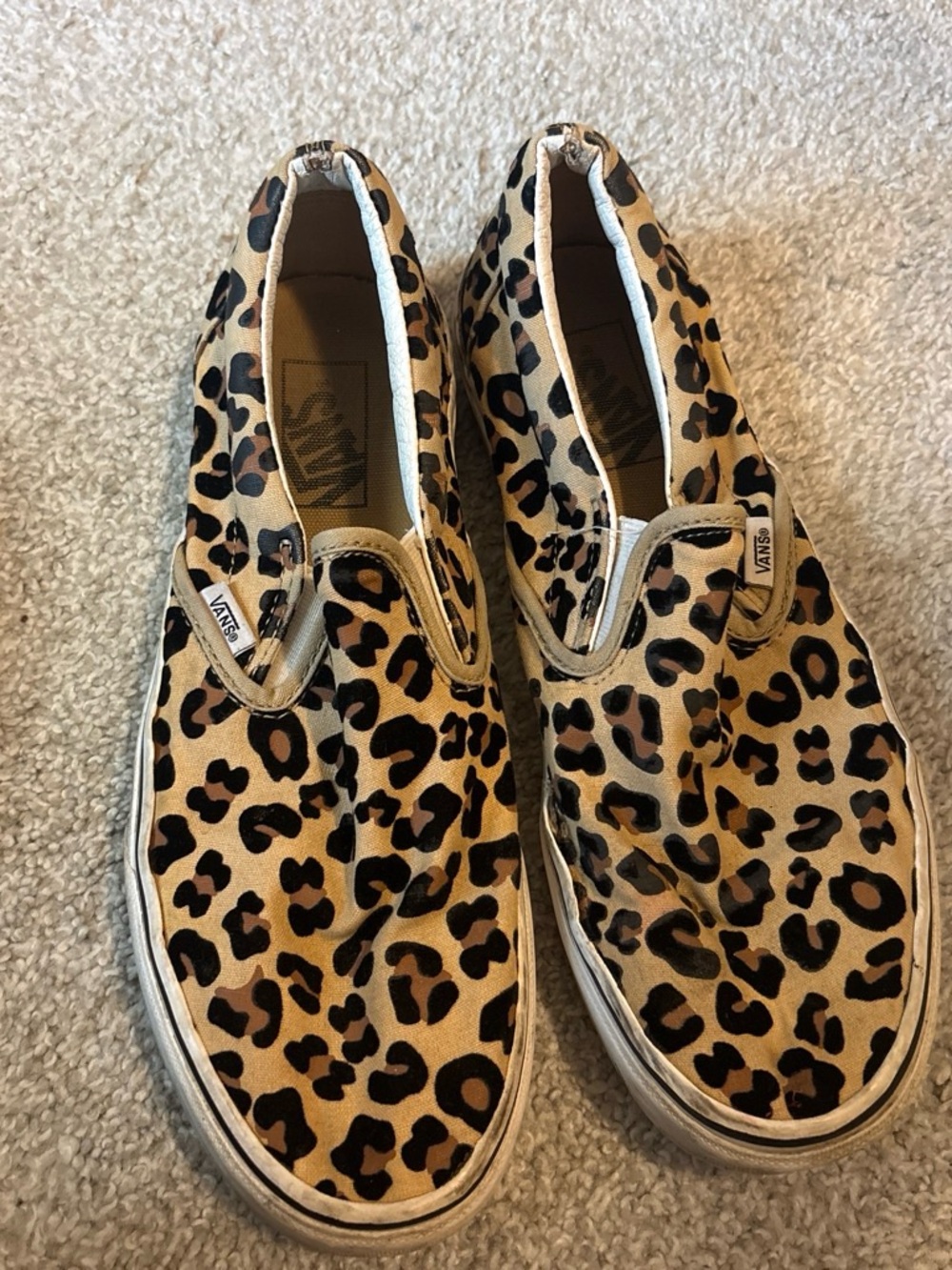 Vans Leopard Print Slip-On Sneakers - Tan and Black 10
